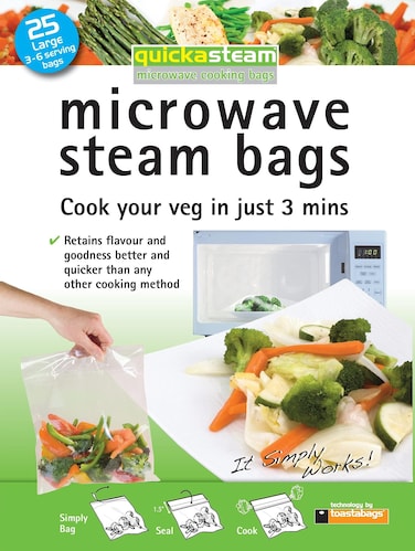 25Pack Large Quickasteam Microwave Steam Cooking Bags for Faster Healthier Vegetables