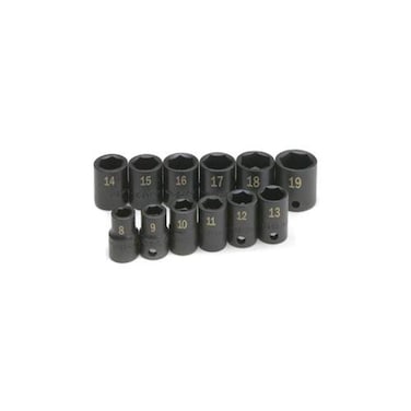 SK Tools USA 38 Drive 12 Piece 6 Point Standard SAE Impact Socket Set 8MM to 19MM  4062