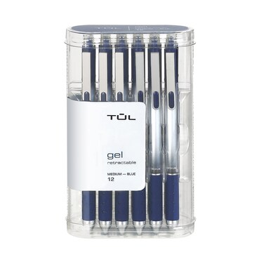 TUL Gel Pens Retractable Medium Point 07 mm Gray Barrel Blue Ink Pack Of 12