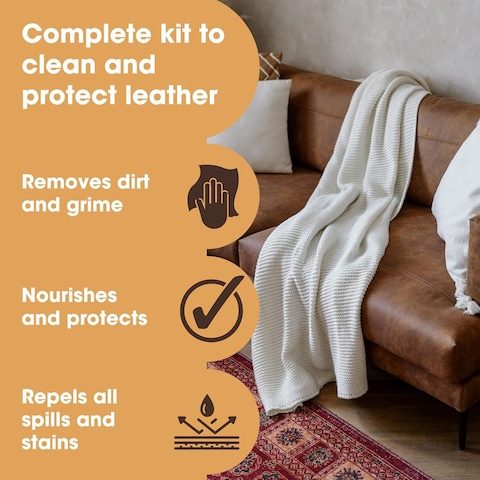Furniture Clinic Large Leather Care Kit  Leather Cleaner  Protection Cream for Furniture  Two 17oz Bottles  1 Sponge  1 Cloth  Condition and Restore Leather Couches Car Seats Jackets  Boots