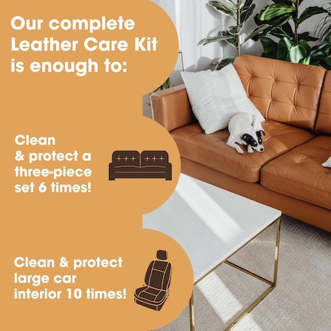 Furniture Clinic Large Leather Care Kit  Leather Cleaner  Protection Cream for Furniture  Two 17oz Bottles  1 Sponge  1 Cloth  Condition and Restore Leather Couches Car Seats Jackets  Boots