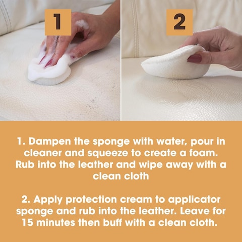Furniture Clinic Large Leather Care Kit  Leather Cleaner  Protection Cream for Furniture  Two 17oz Bottles  1 Sponge  1 Cloth  Condition and Restore Leather Couches Car Seats Jackets  Boots