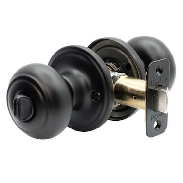 Copper Creek Matte Black Door Knobs  Round Colonial Knob with Privacy Locking Function for Home Improvement 1 Pack  Fits All Standard Doors  Locking Door Knob for Bedroom and Bathroom Use