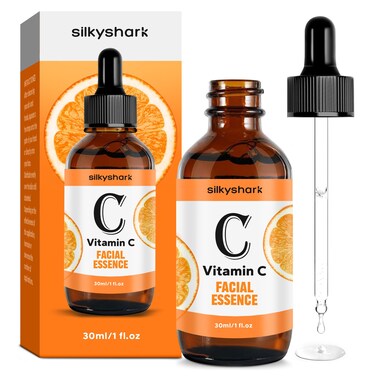 SilkyShark Vitamin C Facial Essence 1 Fl Oz Antiaging Serum  Eye Serum with Vitamin C Hyaluronic Acid Vitamin E Serum Radiance Serum Boosts Skin Collagen