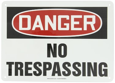 Accuform MADM076VA Aluminum Safety Sign Legend Danger NO TRESPASSING 10 Length x 14 Width RedBlack on White
