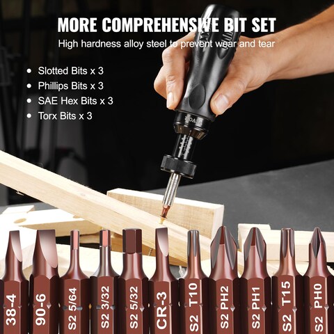 VEVOR Torque Screwdriver 14 Drive Screwdriver Torque Wrench Electrician Torque Screwdriver with Scale 1070 inlbs Torque Range 1 inlbs Torque Increment Torque Screwdriver with Bits  Case