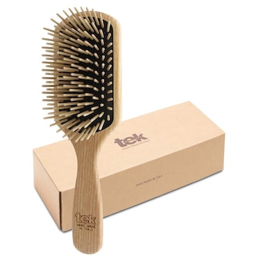 TEK Rectangular Brush with Long Tooth in Ash Wood Handmade in Italy for Long Thick and Straight Hair  22 x 65 cm