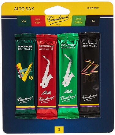 Vandoren SRMIXA3 Alto Sax Jazz Reed Mix Card includes 1 each ZZ V16 JAVA and JAVA Red Strength 3