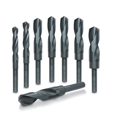 HILTEX 10005 Jumbo Silver  Deming Drill Bit Set 8 Piece 12 Inch Shank Industrial Large Drill Bit Set 916 Drill Bit to 1 Drill Bit Metal Drill Bits for Steel Reduced Shank Drill Press Bits