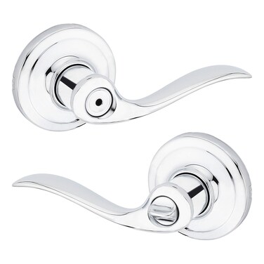 Kwikset Tustin Interior Privacy Door Handle with Lock Door Lever For Bathroom and Bedroom Polished Chrome Reversible Keyless Turn Lock