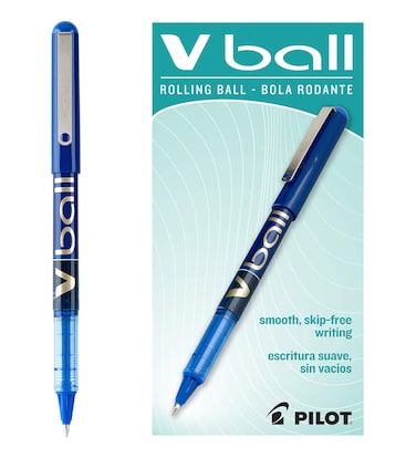 Pilot VBall Liquid Ink Rolling Ball Stick Pens Fine Point Blue Ink 12Pack 35113