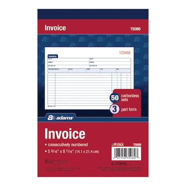 Adams Invoice Book 3Part Carbonless 5916 x 8716 Inches 50 Sets per Book T5080WhiteCanaryPink