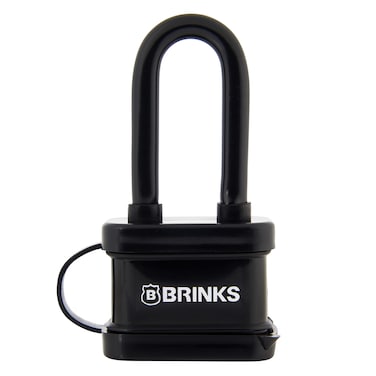 BRINKS  40mm Laminated Steel Weather Resistant Padlock with 2 Shackle  Vinyl Wrapped and Chrome Plated with Hardened Steel Shackle 17242051 Black