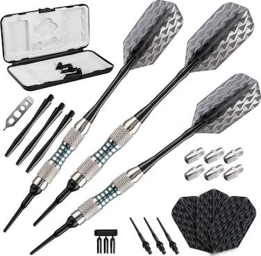 Viper Bobcat Adjustable Weight Soft Tip Darts with StorageTravel Case Nickel Silver Plated Light Blue Rings 1618 Grams