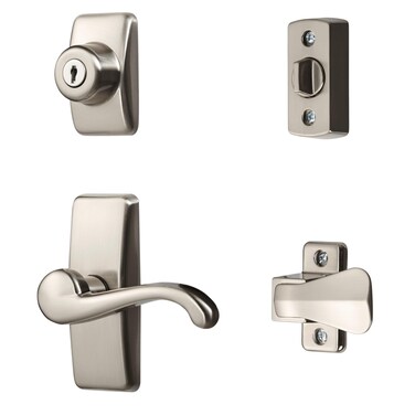 Ideal Security Door Lever with Keyed Deadbolt Lock for Storm and Screen Doors Satin Nickel 4Piece Set