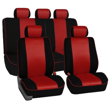 FH Group Full Set Cloth Car Seat Covers  Universal Fit Low Back Front Seat Covers Airbag Compatible Split Bench Rear Seat Washable Seat Cover for SUV Sedan Van Red