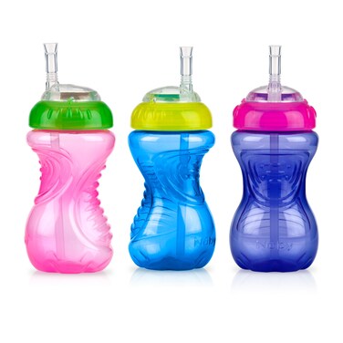 Nuby NoSpill Soft Straw Easy Grip Sippy Cup for Girls  3Pack 10 Oz  12 Months
