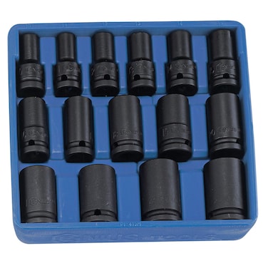 Genius Tools 15Piece 12 Dr Metric SemiDeep Thin Wall Impact Socket Set DI415M