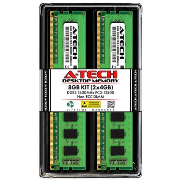 ATech 8GB 2x4GB DDR3 1600MHz PC312800 CL11 DIMM 240Pin NonECC UDIMM Desktop RAM Memory Modules