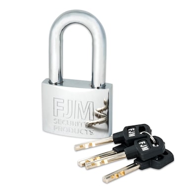 FJM Security SPRM60 2 High Security Long Shackle Chrome Heavy Duty Padlock