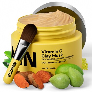 Gleamin Vitamin C Clay Mask for Dark Spots10Minutes Turmeric Clay Face Mask Skin Care Deep Cleansing Pores  Facial Improves Uneven Tone PostBlemish Visibly Brighten Scarring  Texture  50 Oz