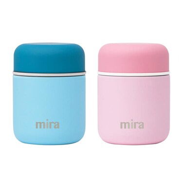 MIRA 2 Pack Insulated Food Jar Thermo for Hot Food  Soup Compact Stainless Steel Vacuum Lunch Container  9 oz Sky Pink