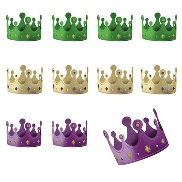 Mardi Gras Multicolor Glittering Foil Crowns  4 x 7 Pack of 12  Brilliant  Festive Design  Dazzling  Reusable Party Accessory  Perfect for Mardi Gras Events
