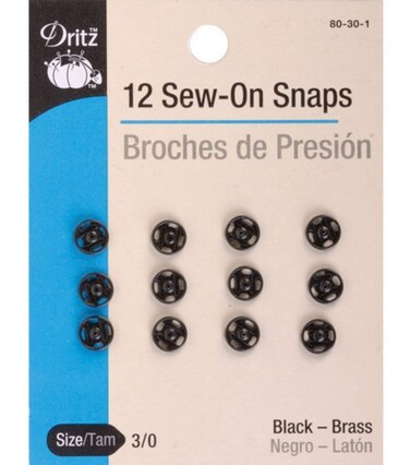 Dritz 80301 SewOn Snaps Black Size 30 12Count