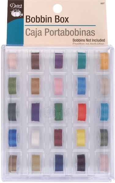 Dritz Box with Foam Insert Set 25 Bobbins Assorted