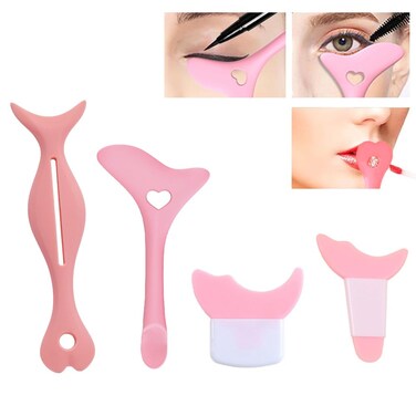 4 Pcs All In One Eyeliner Stencils Wing Tips Multifunctional Eyeshadow Stencils Pad Silicone eyeshadow baffle Defined Eyeliner Eyelash Guide Tool for Beginners and Makeup Masters Pink