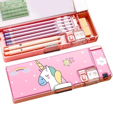 YJCHCT Pop Up Multifunction Pencil Case for Girls Boys Cute Cartoon Pen Box Organizer Stationery with Sharpener Schedule School Supplies Best Birthday Gifts for Teens unicorn single layer