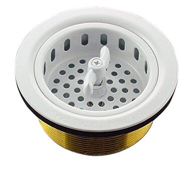 Mr Scrappy 35 Sink Drain Assembly with Twist Lock Basket Strainer Solid Brass White