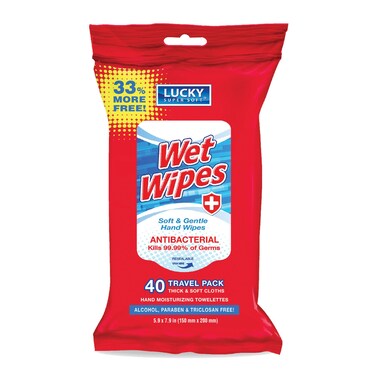 Lucky Super Soft Antibacterial Wet Wipes 40 Count