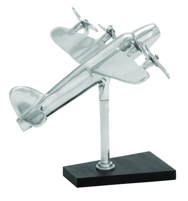 Deco 79 Aluminum Metal Airplane Decorative Sculpture Home Decor Statue with Black Base Accent Figurine 12 x 16 x 11 Silver