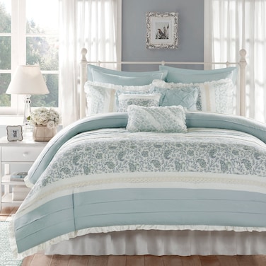 Madison Park Dawn 100 Cotton Duvet Set Floral Shabby Chic Design All Season Comforter Cover Bedding Matching Shams Percale Light Weight Bed Comforter Covers King104x92 Blue 9 Piece  Aqua