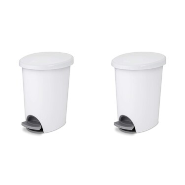 Sterilite 26 Gallon Ultra StepOn Wastebasket w Lid Small Plastic Trash Can for the Bathroom Bedroom or Dorm Pedal and Liner White 2Pack