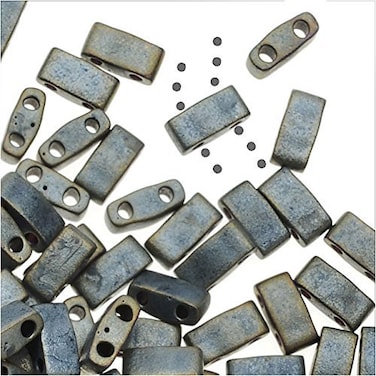 Miyuki Half Tila 2 Hole Rectangle BeadsMatte Metallic Silver Gray 78 Grms