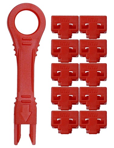 NTW RJ45 Port Blocker  Dust Cover Network Port Lock Ethernet Port Protector LAN Cable Lock Secure RJ45 Connector with Color Coded Keys TAA Compliant 10 Locks