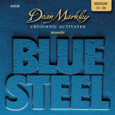 Dean Markley 2038 Blue Steel Acoustic Guitar Strings 6 String Set 1356 Medium Gauge Cryogenically Processed Steel Guitar Strings for Longer Life Superior Tone Performance  Tuning Stability