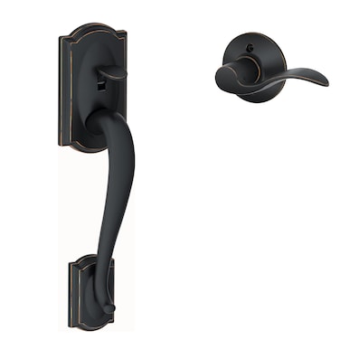 Schlage FE285 CAM 716 ACC LH Camelot Front Entry Handleset with LeftHanded Accent Lever Lower Half Grip Aged Bronze