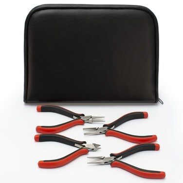 The Beadsmith Ergonomic Pliers Set  Extra Fine Tips  5 Inches 4Pieces Round Nose Chain Nose Flat Nose  SemiFlush Side Cutter  Leatherette Carrying Case Included  Tools for Jewelry Making