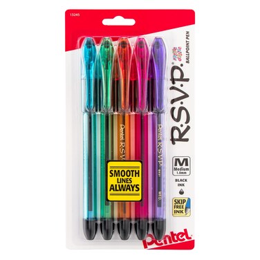 Pentel RSVP RazzleDazzle Ballpoint Pen 10mm Medium Line Black Ink Pack of 5 BK91RDBP5M