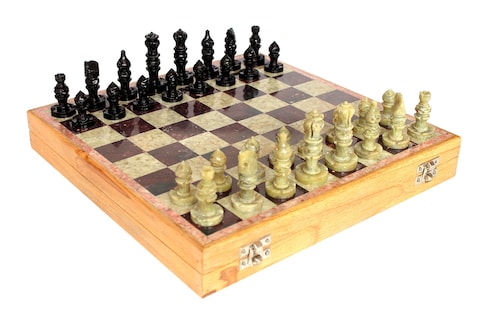 StonKraft  10 X 10 Chess Board with Wooden Base  Stone Inlaid  Stone Pieces Game Set