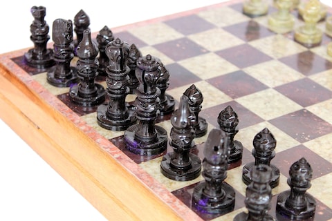 StonKraft  10 X 10 Chess Board with Wooden Base  Stone Inlaid  Stone Pieces Game Set
