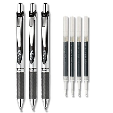 Pentel EnerGel Deluxe RTX Liquid Gel Ink Pen Set Kit Pack of 3 with 4 Refills Black  07mm