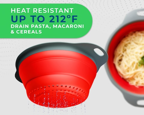 Ultimate Kitchen Strainers Set of 2  Collapsible Silicone Colanders For Easy Storage by Comfify  Use with Pasta  Veggies or as a Fruit or Berry Bowl with Strainer  Irreplaceable for Campers  Red