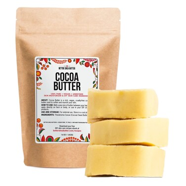 Better Shea Butter Raw Cocoa Butter  Unrefined 100 Pure Food Grade  Use for Cocoa Lip Balm Stretch Marks Cream Cacao Butter Cream Scars Oil Whipped Lotion  Skin  Hair Moisturizer 1LB Block