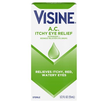 Visine AC Itchy Eye Relief Eye Drops with Zinc Sulfate  Tetrahydrozoline HCl Eye Drop Treatment with Redness Reliever  Astringent for Itchy Red Watery  Irritated Eyes 05 fl oz