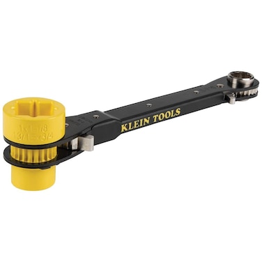 Klein Tools KT155HD HeavyDuty 6In1 Linemans Ratcheting Wrench with Bolt Through Design and Bright Yellow Socket