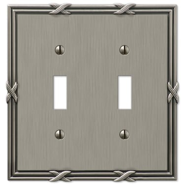 Amerelle Ribbon and Reed Double Toggle Cast Metal Wallplate in Antique Nickel